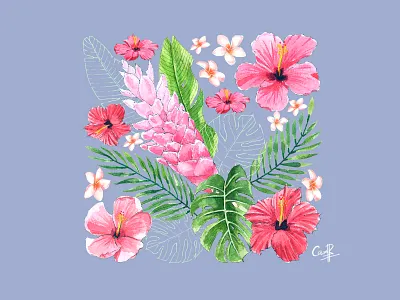 Tropical festival - Watercolor design flowers hand drawn illustration leaves painting photoshop watercolor