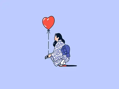 🎈 balloon character crouch heart indigo japan japanese kimono woman yukata