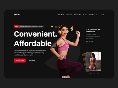 Gymzilla - Hero Section Websites 💪🏼 animation app clean design fitness fitness websites gym gym websites landingpage minimalist sport sport websites ui web woman woman websites