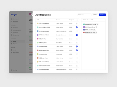 Add Recipents View cards clean finance fintech flat material saas tailwindcss trays ui webapp