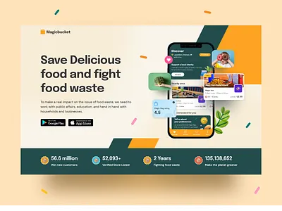 Magicbucket Food Save Landing Page UI Design branding creative design food app ui food save food waste illustration logo praveen solanki prowin studio prowinstudio restau restaurent store ui ui ux ui design uidesign uiux