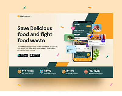 Magicbucket Food Save Landing Page UI Design branding creative design food app ui food save food waste illustration logo praveen solanki prowin studio prowinstudio restau restaurent store ui ui ux ui design uidesign uiux