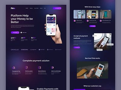 Finto - Finance Landing Page debit card finance fintech funds insurance investment landing page minimal money money management money transfer payment product design ui design uiux web design