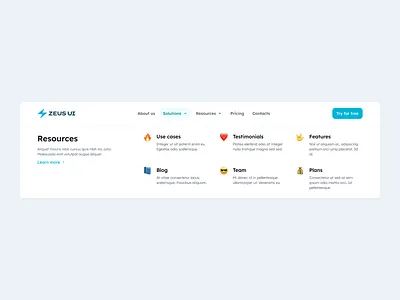 Navigation bar with menu - Zeus Web UI Kit dropdown header menu nav menu navbar navigation select top web navbar website menu