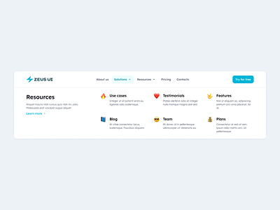 Navigation bar with menu - Zeus Web UI Kit dropdown header menu nav menu navbar navigation select top web navbar website menu
