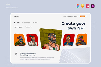 Free Suketi - NFT Hero Header Image app blockchain branding crypto currency design digital finance future illustration innovation nft hero token transaction ui ui design unique ux ux design website