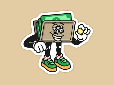 Bill folder bill cartoon cash character coin face folder gold hand money sneakers