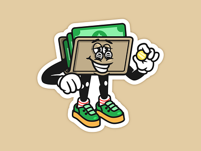 Bill folder bill cartoon cash character coin face folder gold hand money sneakers