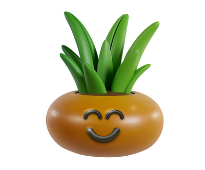 Happy plant 3d art cartoon character concept design emotion flowerpot game green happy home kawaii leaf nature plant render smile