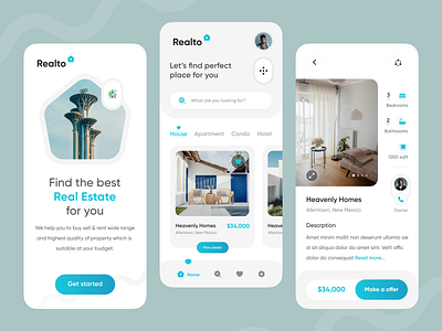 Realto - Real Estate Mobile App Design apartment app application building clean estate home home rent house rent app housing minimal mobile app property real estate real estate app rent ui ui ux uidesign ux