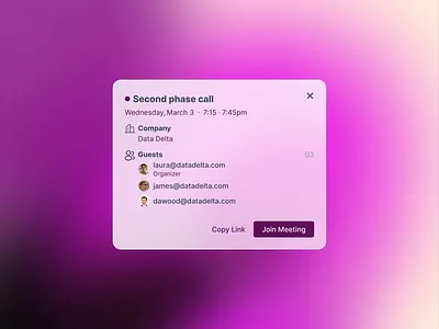 Meeting Modal ai clean devdock google meet group call guests meeting meeting invite minimal modal popover popup schedule share summary