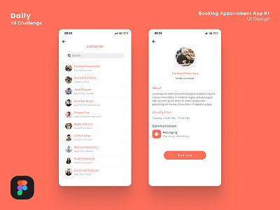 Booking Appointment App - Finding Person UI app appointment design lecture meeting ui university ux