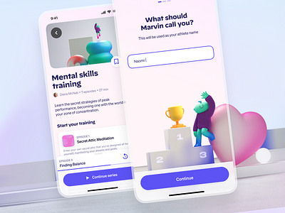 Marvin x The Design Crew 3d app athletes marvin mental health millenial playful product design the design crew wellness