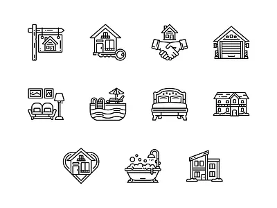 Real Estate Icon Set Design Line Style agreement app icon deal hand icon design icon set illustration line line icon love outline property real estate vector icon