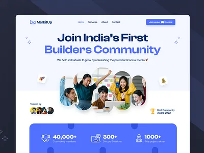 Community Landing page UI Design | MarkitUp clean design community community home page design design landing page minimal design product design trending design in 2022 trendy uidesign uiux uxdesign webdesign website design