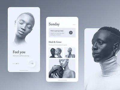 Monochrome Wellness App UI app ui designinspiration gray health inspiration minimal minimal ui minimalism minimalist monochromatic monochrome monocolor ui ui design uidesign uitrends uxdesign wellness white