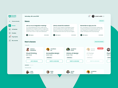 TEU - Virtual University - Home screen Concept app dashboard design dribbble graphic design shot ui uiux university userexperience vector webapp
