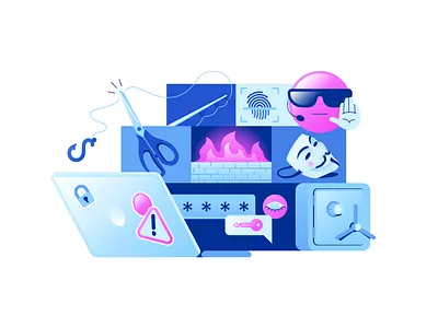 Cyber security cyber security design emoji graphic icons8 illustration laptop neon phishing protection vector web