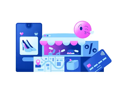 eCommerce design emoji graphic icons8 illustration neon online phone shopping store vector