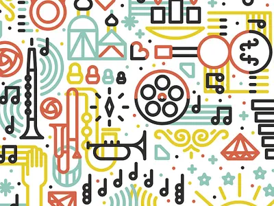 Music Concert Illustration Series circles collage flat geometric icon icons illustration instruments line monoline music pattern shapes squares vector