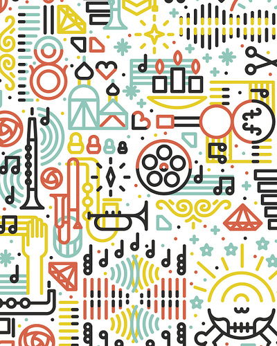 Music Concert Illustration Series circles collage flat geometric icon icons illustration instruments line monoline music pattern shapes squares vector