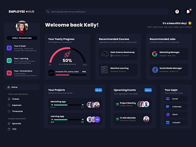 Intranet Dashboard cards darkmode dashboard intranet objectives progress projects ui ux