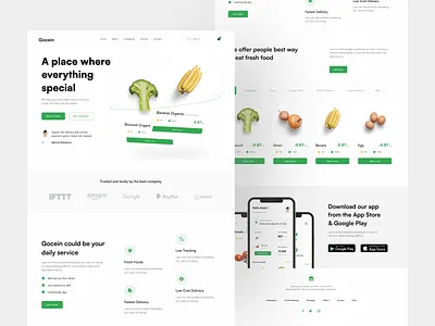 Gocein - Grocery Landing Page design ecommerce food fruit grocery homepage landingpage market mobile mobile app store ui vegetable website website design