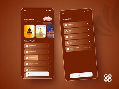 Meditate Good Sounds App | Mobile App UI/UX Design app ui brown app design design good logo good sounds gradient hammad hassan logo meditating meditation misterhammad music sounds typography ui design ui designer uiux uiux designer uiuxdesign