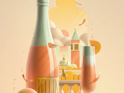 Bellini 3d blender bottle cinema4d cocktail drink illustration landscape poster venice