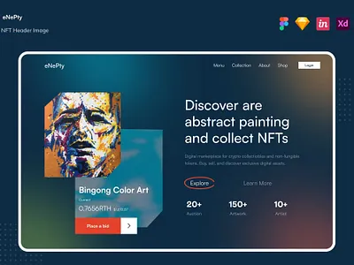 FREE eNePty - NFT Hero Header Image app bitcoin blockchain branding crypto cryptocurrency currency design ethereum future illustration modern nft transaction ui ui design unique ux ux design website
