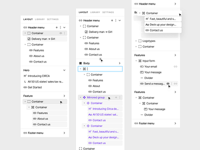 Circa's layouts builder constructor interface layers layouts panel site stack ui web web design website