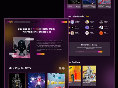 NFT Marketplace - Landing Page blockchain crypto daily defi design fintech homepage inspiration landing page marketplace nft nft website ui ux web webdesign website