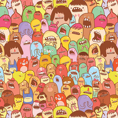 Many happy faces - Pattern design adobe draw drawing fun pattern graphic design happy pattern design illustration illustrator pattern design surface pattern design vector vector illustration
