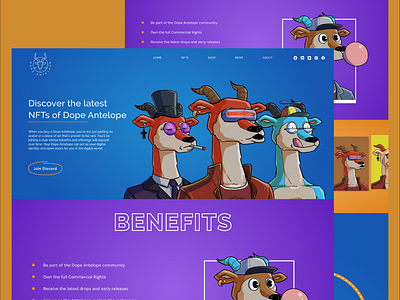 Antelope Sold Out NFT Website animal antilope cartoon animal cartoon design crypto art crypto collection crypto design currency design digital art dope funny nfr website nft nft art nft collection nft design purple ui website design