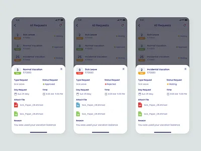 Hudoor App 09 Popup Card ( Request Normal + Reject + Waiting ) attendance day branding employee manager employees app finger card finger devices fingerprint app fingerprint devices incedental day managment popup reports ui ui cards ui component ui widgets ux