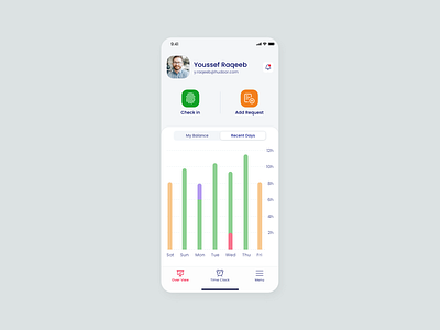 Hudoor App 04 Home Page ( Check In + Recent Days ) menu popup card profile user page