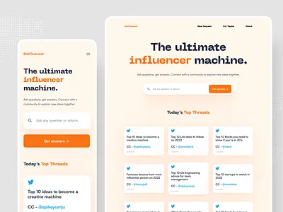 Botfluencer - Landing page agency ai branding cards landing page marketing minimal mobile ui saas spikeysanju studio thisux ui design ux design web design