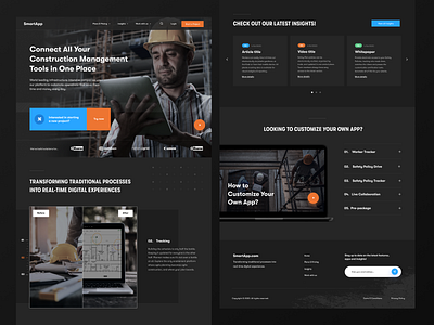 Construction Management Tool Website clean construction dark design desktop home page homepage interface landing ui ux web web site website