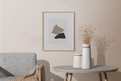 Scene With Frame Mockup On The Wall In Minimalistic Interior graphicdesign