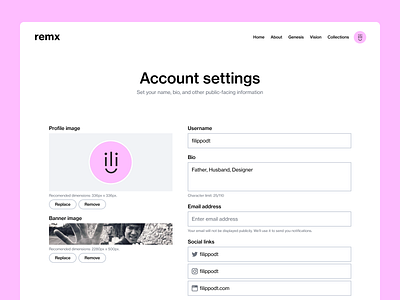 remx account settings account account settings avatar crypto digital wearables nfts profile profile settings settings ui web3