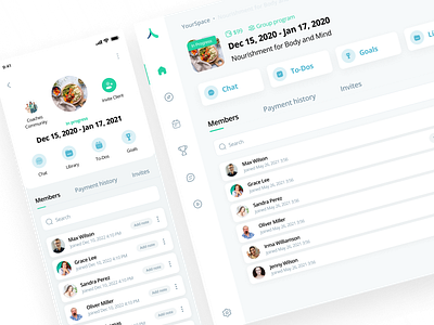 New group page | YourCoach Health dashboard design mobile ui ux web yourcoach