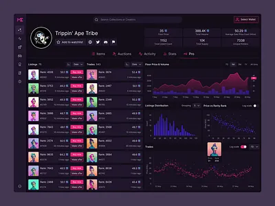NFT marketplace on Solana analytics blockchain chart concept crypto dapp dark dashboard defi design exchange graphic design marketplace nft solana trading ui ux web3