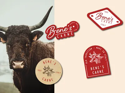 Bene's Carne Butcher Logo Variations/ Stickers brand identity branding butcher cow design food graphic design illustration label logo meat sticker