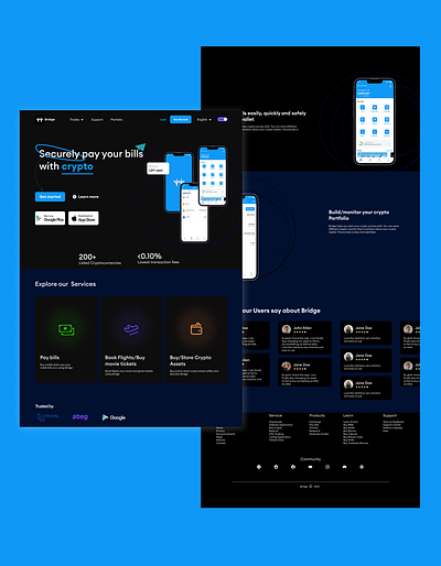 crypto web landing page cryupto landing page darkmode ui ux