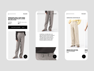 Bernard Zins ・ Product page Mobile ecommerce mobile trousers ui ux website