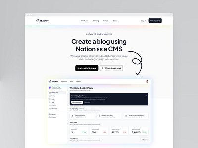 Feather — Landing Page blog cms header hero landing page navigation notion saas ui ui design ux ux design web design website