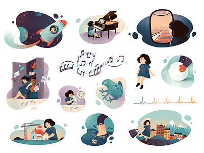 Music book illustrations book illustration character digital art digital illustration girl illustration music procreate procreate art spot illustration