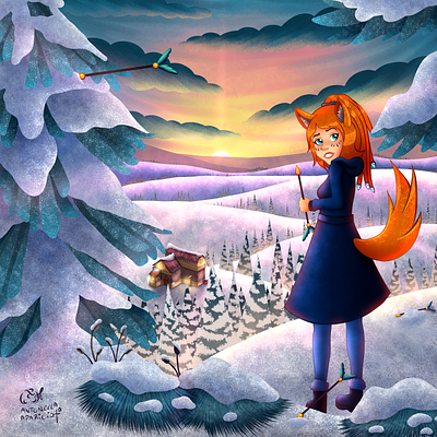 Valentía ante la adversidad concept art dibujo digital escenario ilustracion mujer nieve paisaje personaje zorra