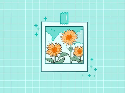 Sunflower Polaroid camera cute flower grid instax japanese kawaii picture polaroid sunflower