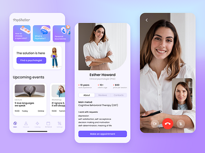 PsyShelter - Mental Health App ios app menthal health psychologist ui ui design ux